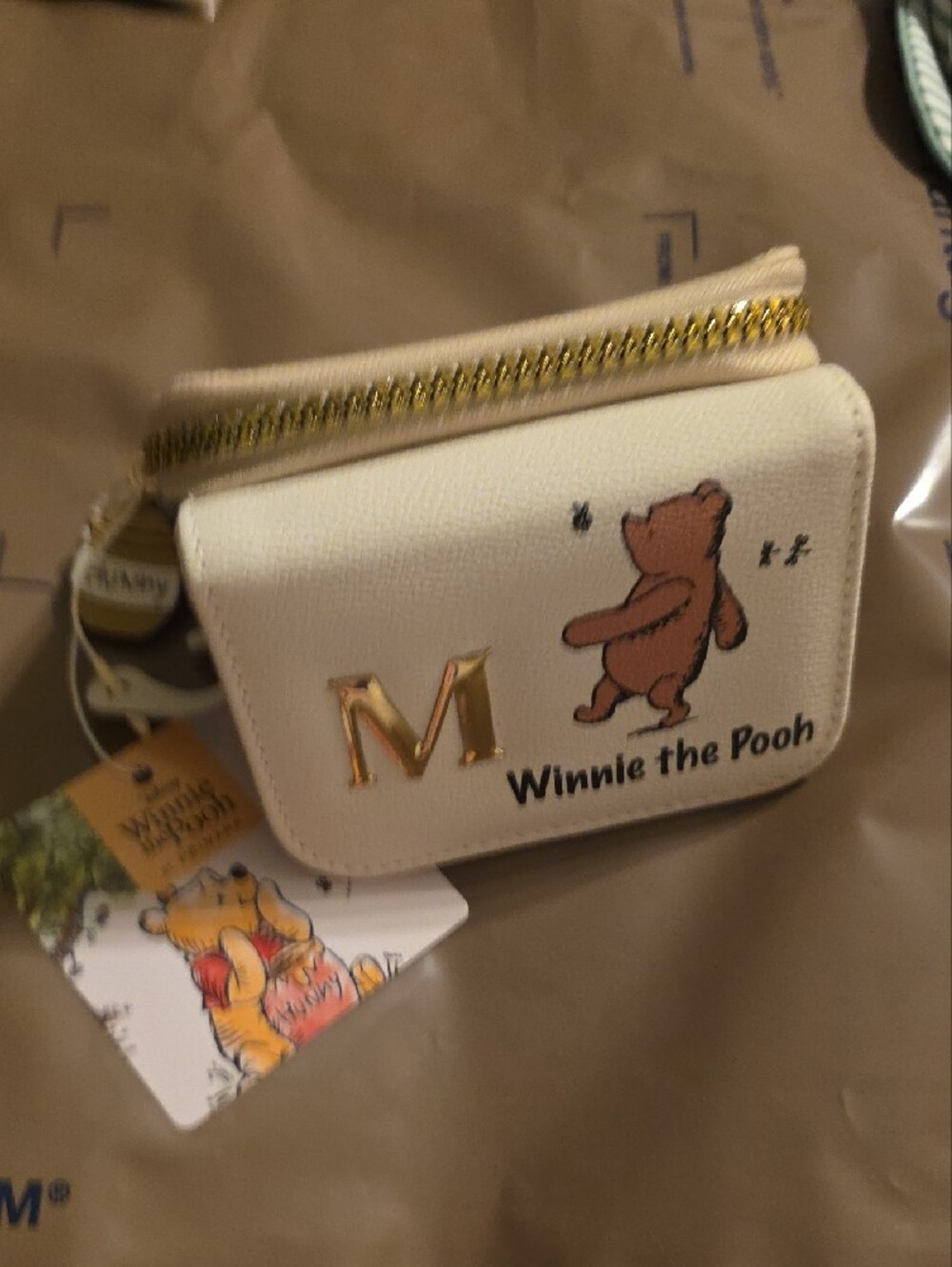 Winnie the Pooh Cream Bi-fold Wallet with Gold 'M' Accent NWT - Picture 7 of 8